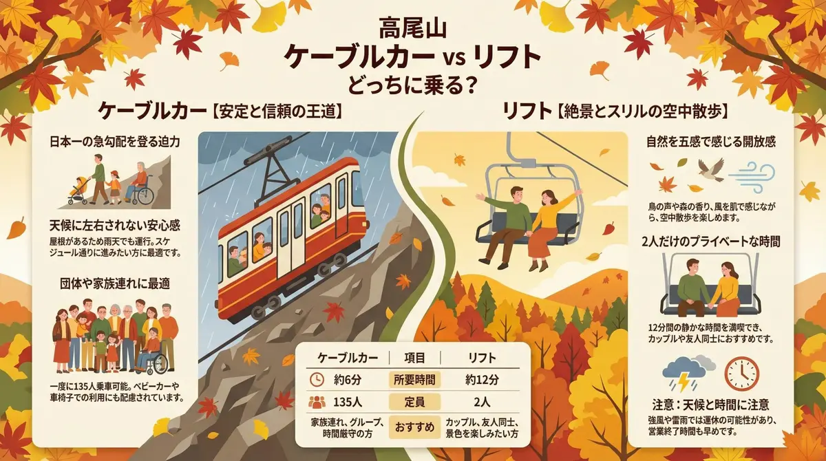 高尾山 ケーブルカーとリフト どっちがおすすめ？料金・時間・景色の違いを徹底比較
