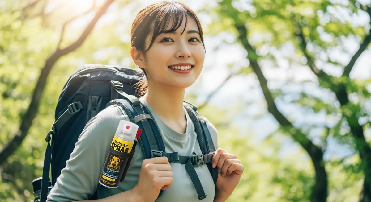 熊よけスプレーを携帯する登山者