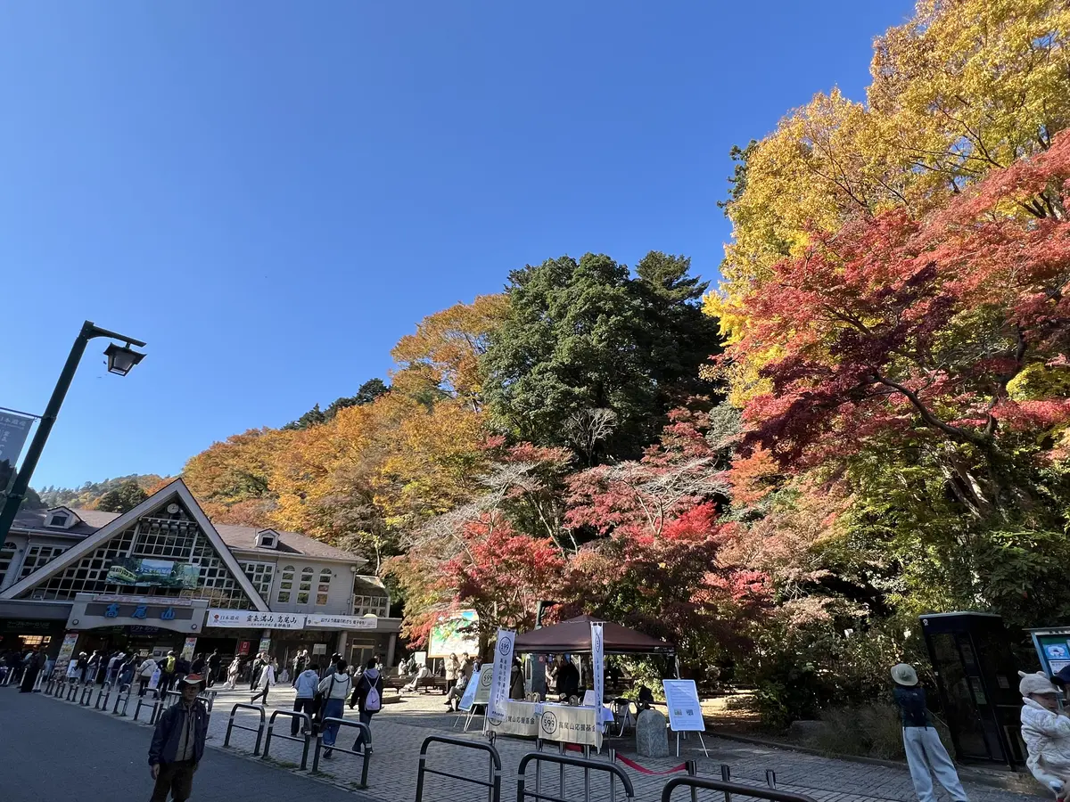 紅葉の時期の清滝駅前広場