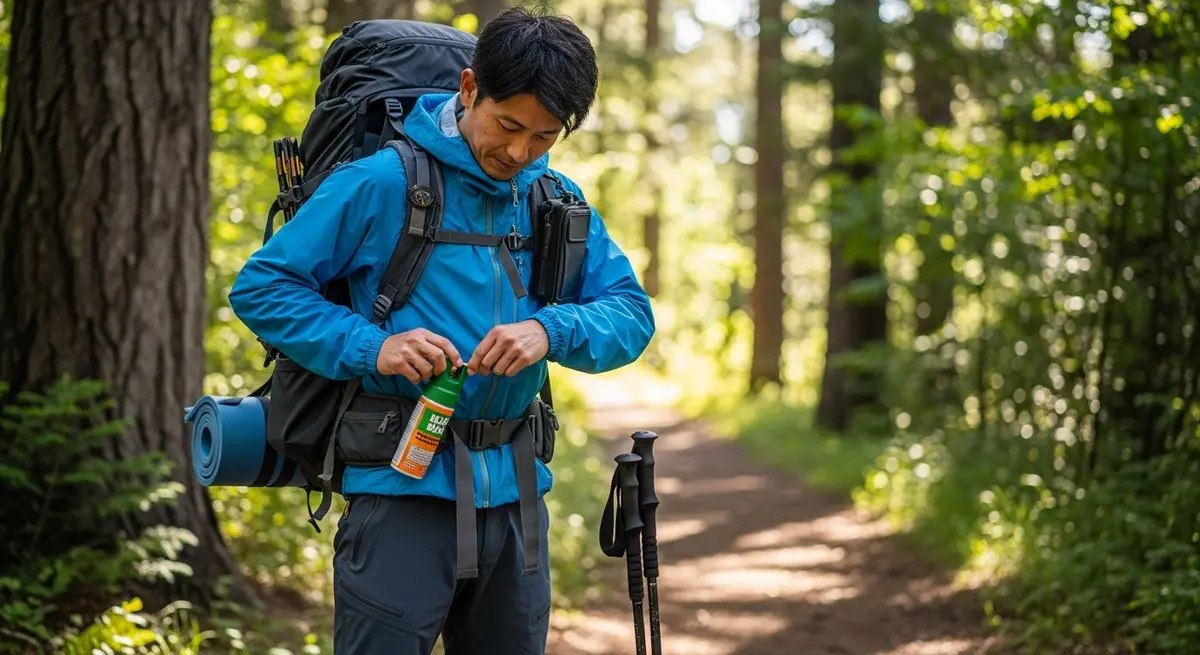 熊スプレーを準備した登山者